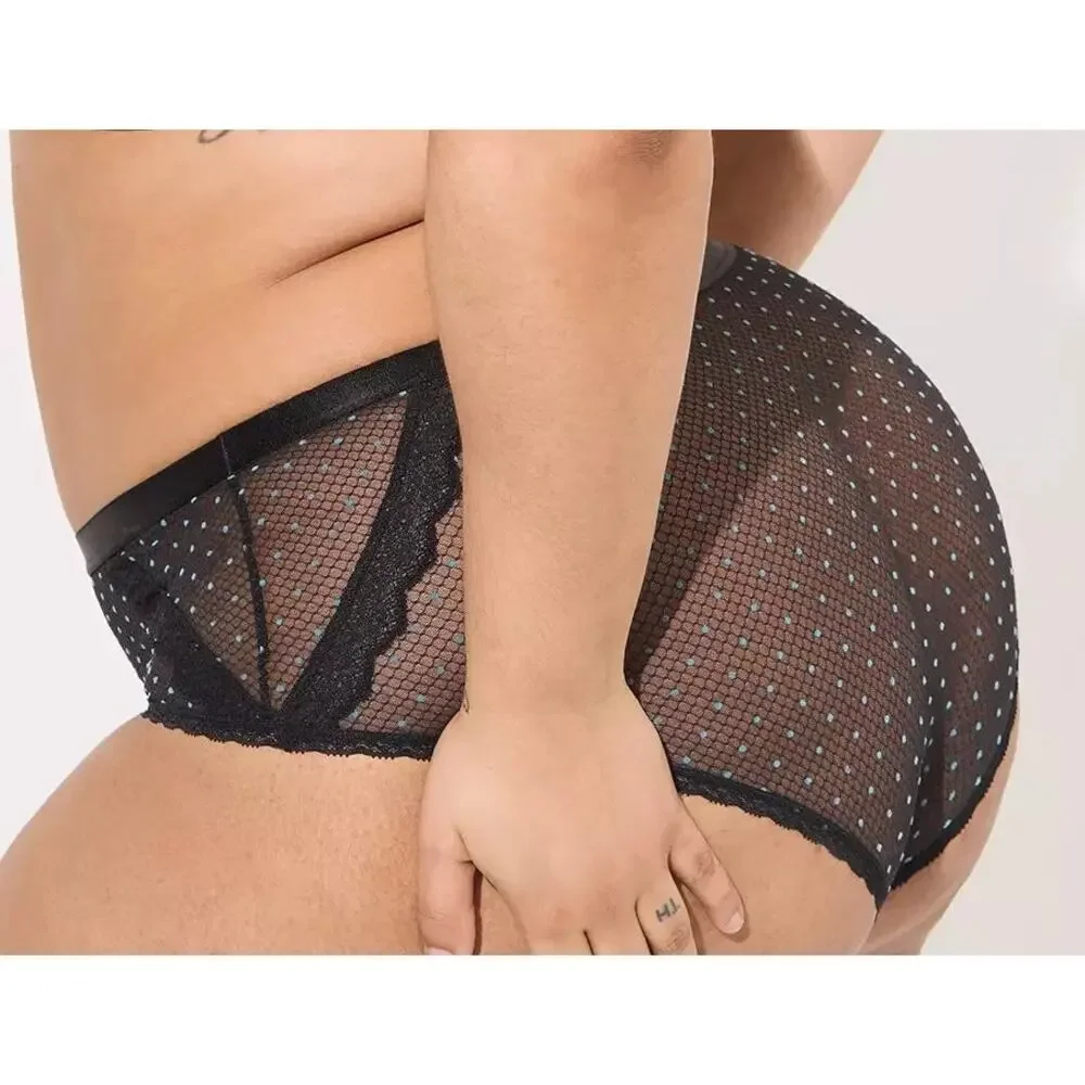 Torrid 6‎ (6X 30) Sexy Black Dot Mesh Sheer Mid Rise Cheeky Panty Panties New